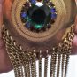 Vtg HUGE 60s Goldtone Rhinestone Tassel Dangle Fringe Medallion Pendant Juliana?