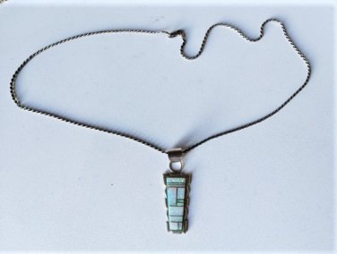 Vtg Sterling Silver Southwest Zuni Opal Inlaid Pendant Necklace 24"