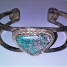 Vintage Sterling Silver Navajo Turquoise Heavy Old Pawn Cuff Bracelet