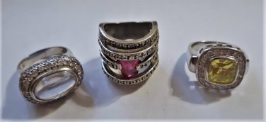 Vtg Sterling 925 Silver Collection Lot of Three Statement Rings Size 10.5 & 8