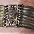 Vintage Sterling Silver MEXICO Relief Pyramids Design Wide Bracelet 7-1/4"
