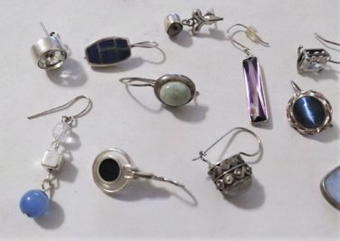 Vintage Sterling Silver Single Earrings w Stones Lot Collection
