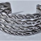 Vintage Navajo Wide Heavy Stamped Sterling Silver Hammered Twist Cuff Bracelet