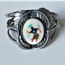Vtg Sterling Silver Old Pawn Southwest Zuni Inlaid Kachina Dancer Cuff Bracelet
