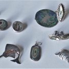 Vtg Sterling Silver Mexican Abalone Inlay Mixed Lot Pins Earrings Pendant Ring,
