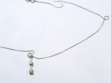 Vintage 14K WG Fine Box Chain Necklace w Three Diamond Pendant 21.5" Chain Lot