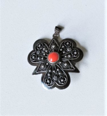 Vintage Sterling Silver Handmade ISRAEL Coral Pin Brooch Pendant Lot