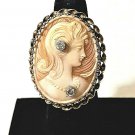 14K Exquisite Hi Basket Setting Shell Cameo Ring with 2 Diamonds Lot Size 7