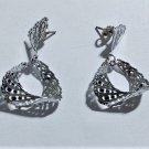 Vtg Sterling Silver MODERNIST Lacy Flattened Dangle Hoops Post Earrings Lot 60s