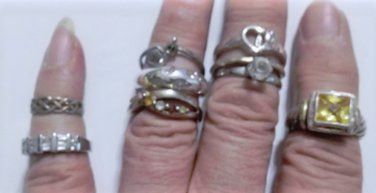 Vintage Sterling Silver Rings Lot Collection 9 Pieces