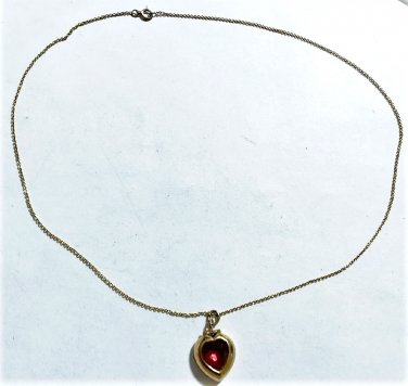 Vtg Gold Vermeil Plated Ruby Rhinestone Heart Locket Pendant Necklace Lot 18"