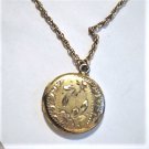 Antique Edwardian GF Sterling Etched Floral Locket Pendant Necklace Lot 18-1/2"