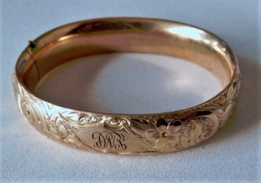 Antique Victorian Edwardian 10K GF Etched Monogrammed Bangle Bracelet Lot