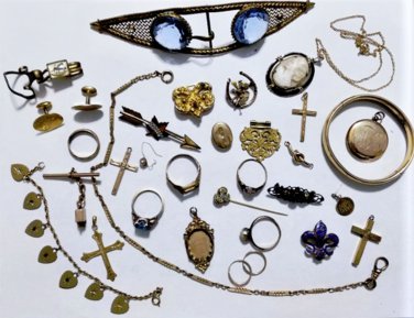 Antique Victorian Edwardian Gold Filled Wear Repair Harvest Jewelry Lot 32 Pcs