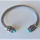 Vintage Sterling Silver Cabled Turquoise Terminal Ends Cuff Bracelet Lot