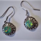 Vintage Sterling 925 Silver Black Opal Dangle Drop Wire Earrings
