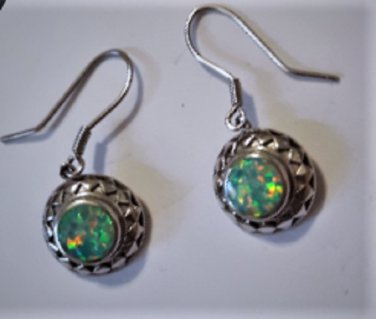Vintage Sterling 925 Silver Black Opal Dangle Drop Wire Earrings