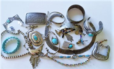 Vintage Silver Plated Toned Alpaca SOUTHWEST Jewlery Lot Collection