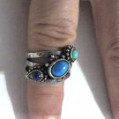 Vtg 925 Sterling Southwest Style Turquoise Lapis Handmade Ring Adjustable
