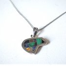 Vintage Sterling Silver Southwestern Inlaid Bear Fetish Pendant Necklace
