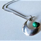 Vintage Sterling Silver MODERNIST Malachite Swirl Pendant Necklace Lot 24"