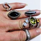 Vintage Sterling Silver Peridot Onyx Citrine & CZ Rings Lot Collection 7 Pieces