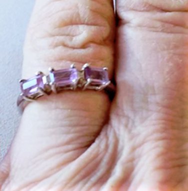 Vintage Sterling Silver 3-Stone Amethyst FEB Birthday Ring Lot Size 8