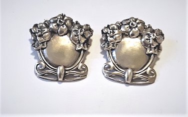 Vintage Sterling 925 RJ Signed Floral Engravable Luggage Tag Clip Earrings Lot