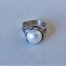Vtg Sterling Silver ISRAEL MODERNIST Organic Style Mabe Pearl Ring Lot Size 7