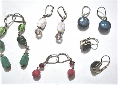 Vintage Sterling Silver Lever Back Dangle Drop Earrings Lot Collection of 5