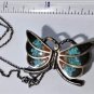 Vtg Sterling Silver Southwest Navajo Inlaid Stones Butterfly Pendant Necklace