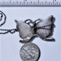 Vtg Sterling Silver Southwest Navajo Inlaid Stones Butterfly Pendant Necklace