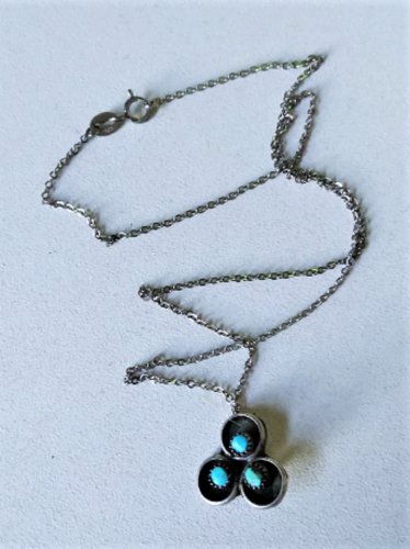 Vintage Sterling Silver Southwest Turquoise Navajo Pendant Necklace Lot 16"