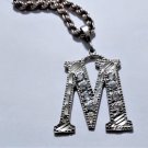 Vtg Sterling Silver BIG Initial *M* Bling Iced Hip Hop Urban Rope Chain Necklace