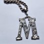 Vtg Sterling Silver BIG Initial *M* Bling Iced Hip Hop Urban Rope Chain Necklace