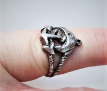 Vintage Sterling Silver Dolphin Sailor Anchor Nautical Maritime Ring Lot Size 7