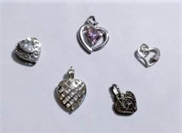 Vintage Sterling Silver Heart Charms & Necklace Pendants Lot