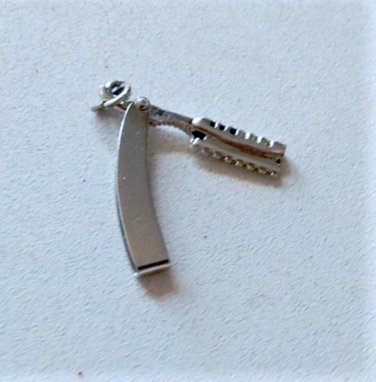 Vtg Sterling Silver BEAU Antique Folding Straight Razor Bracelet Charm