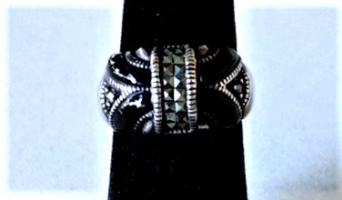 Vintage Sterling Silver Marcasite Black Onyx Ring Lot Sz 7