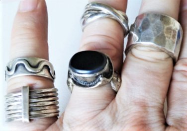 Vintage Sterling Silver Chunky MODERNIST Rings Lot Collection of 5