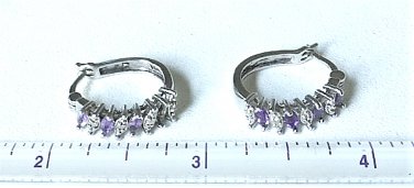 Vintage Sterling Silver Amethyst Diamond Hoop Earrings Lot