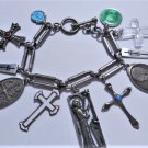 Vtg Sterling 925 SOUTHWEST Toggle Bracelet Collection Religious Charms Crosses