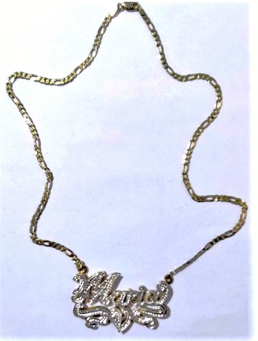 Vtg Sterling Silver Gold Vermeil *MARIA* Name Plaque Figaro Chain Necklace Lot