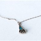Vintage Southwest Hopi Sterling Silver Turquoise Bear Paw Pendant Necklace