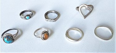 Vintage Sterling Silver Southwest Mixed Turquoise Tiger Eye Ring Lot Collection