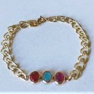 Vintage 12K Gold Filled Colorful Paste Stones Chain Bracelet Lot 7-1/8"