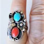 Vtg Sterling Silver Old Pawn Southwest Turquoise Coral Navajo Ring Lot Sz 6