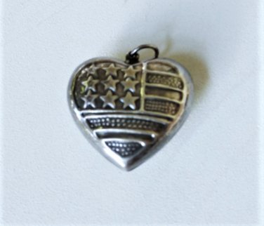 Vintage Sterling Silver Big Puffy Heart American Flag Necklace Pendant Lot