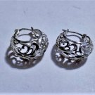 Vintage Sterling Silver Carved Openwork Floral Wide Hoop Post Earrings Lot