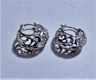 Vintage Sterling Silver Carved Openwork Floral Wide Hoop Post Earrings Lot